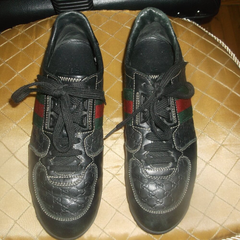 Gucci Micro GG's Black Leather Sneakers Vintage Size 37 or US 7